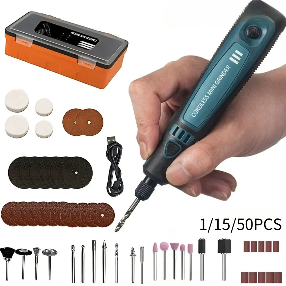 Power Tools Use - USB-Akku-Elektroschleifer, tragbares Gravurwerkzeug-Set, 1/15/50-teilig, für Jade-Polierarbeiten,